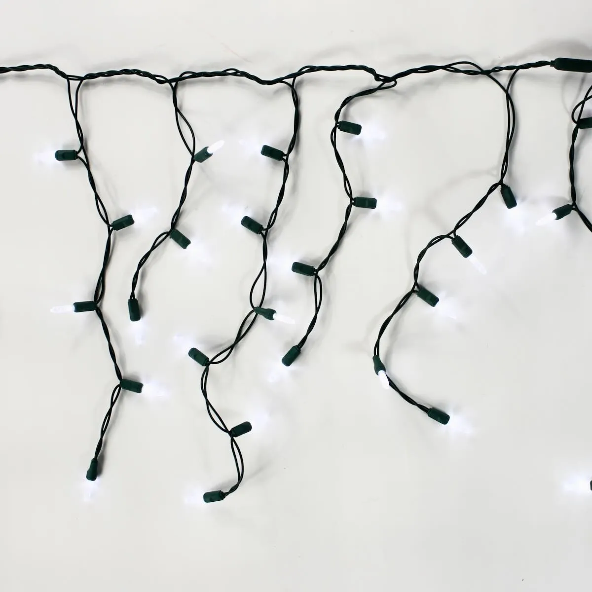 100-light M5 Pure White LED Icicle Lights, Green Wire