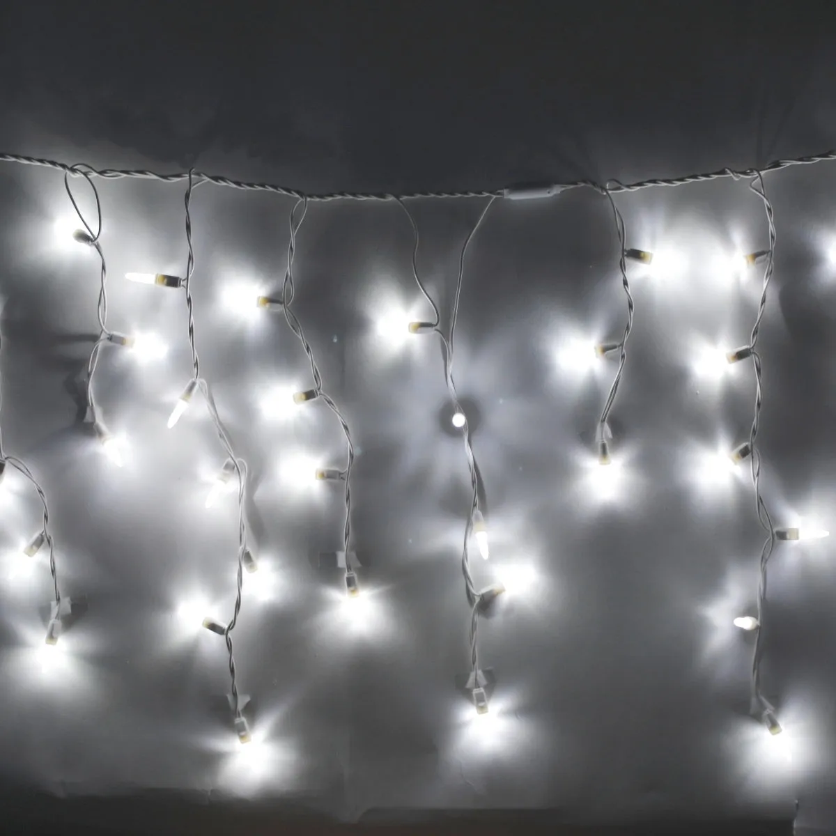 100-light M5 Pure White LED Icicle Lights, White Wire