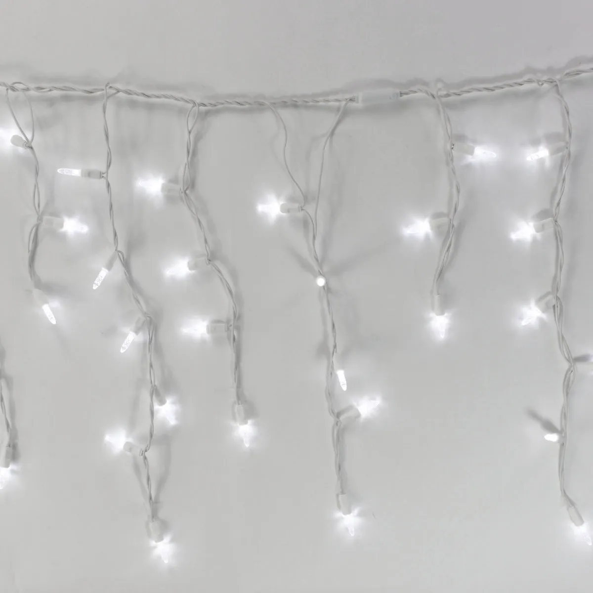 100-light M5 Pure White LED Icicle Lights, White Wire