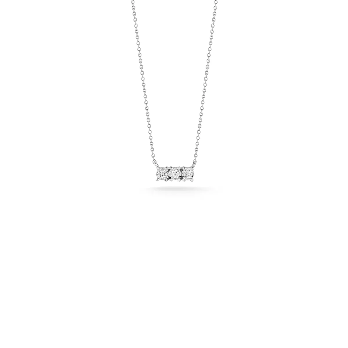 14K White Gold 3 Stone Diamond Bar Necklace