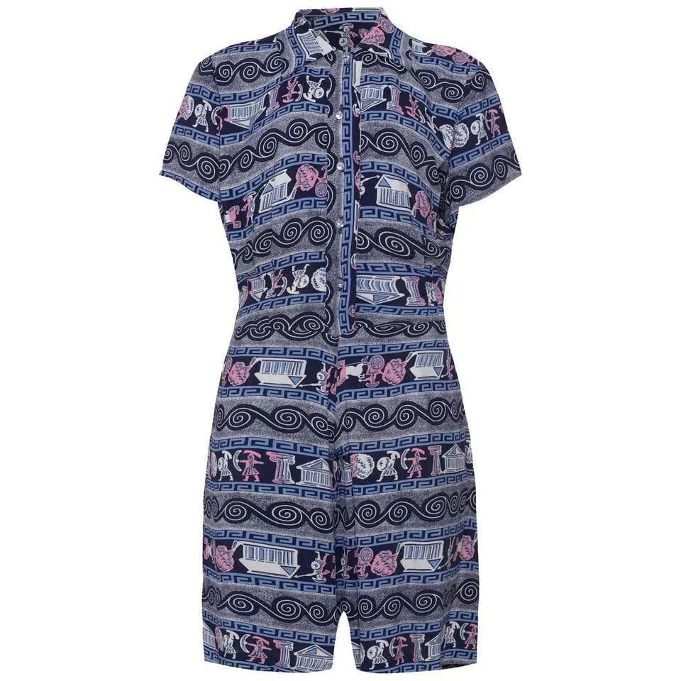 1940s Rayon Teenage Playsuit With Novelty Roman Warrior Print