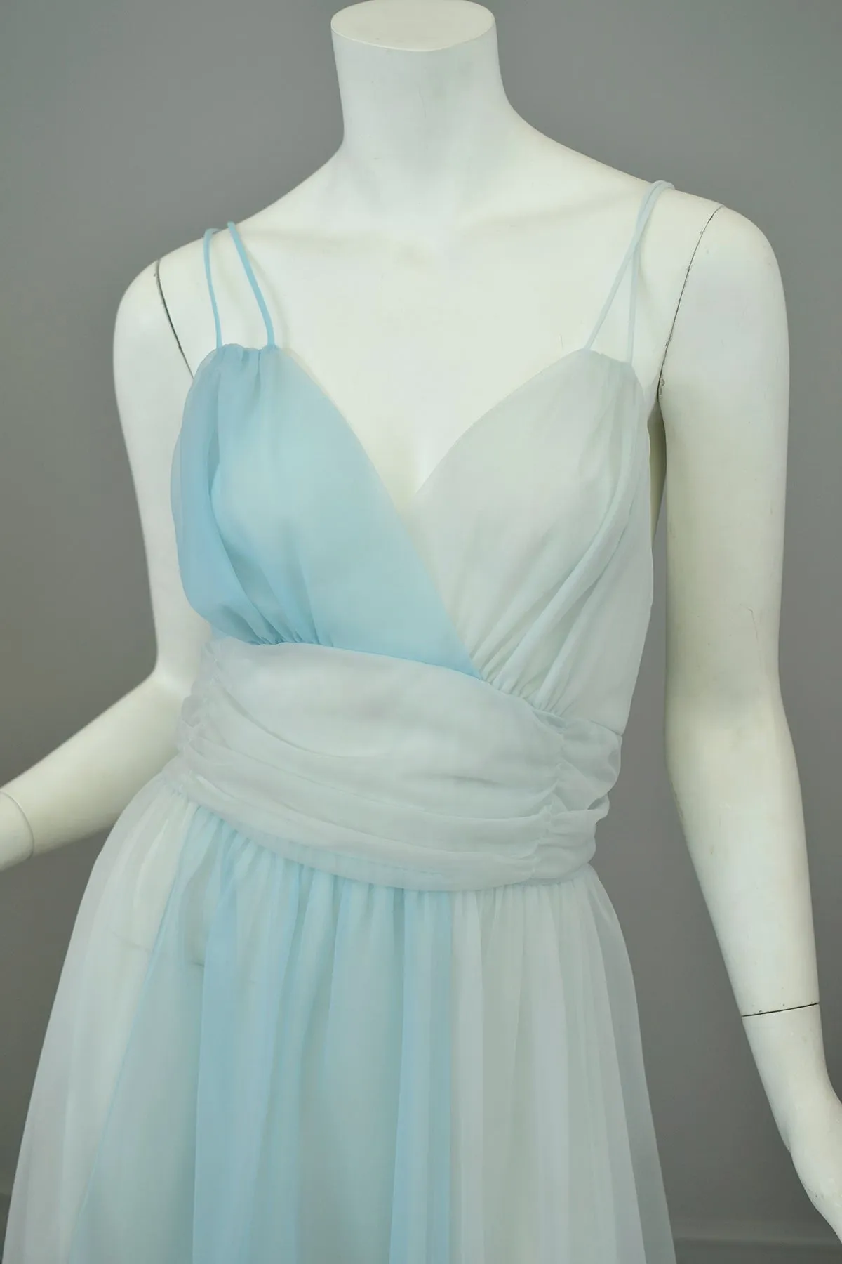 1960s Sky Blue Color Block Frothy Negligee Dress by Vanity Fair