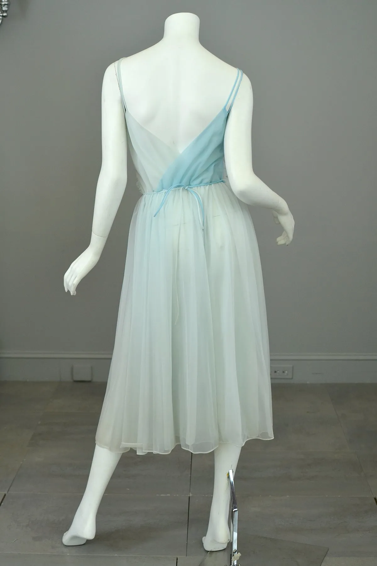 1960s Sky Blue Color Block Frothy Negligee Dress by Vanity Fair