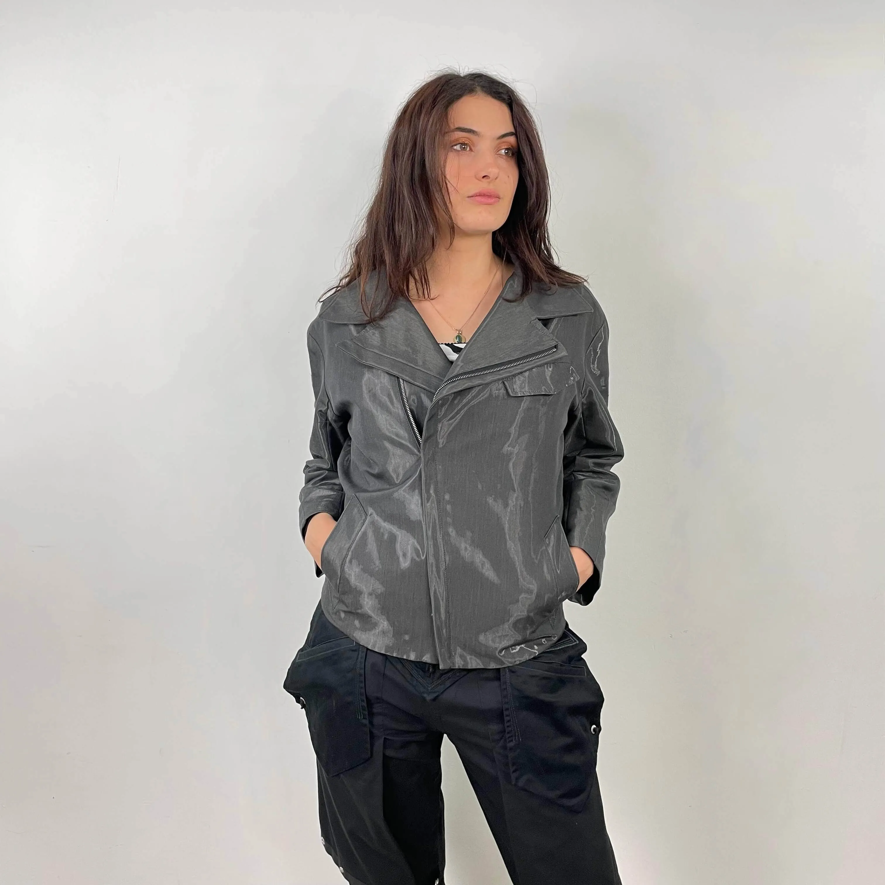 1990s Thierry Mugler Silver Unisex Biker Style Jacket Medium