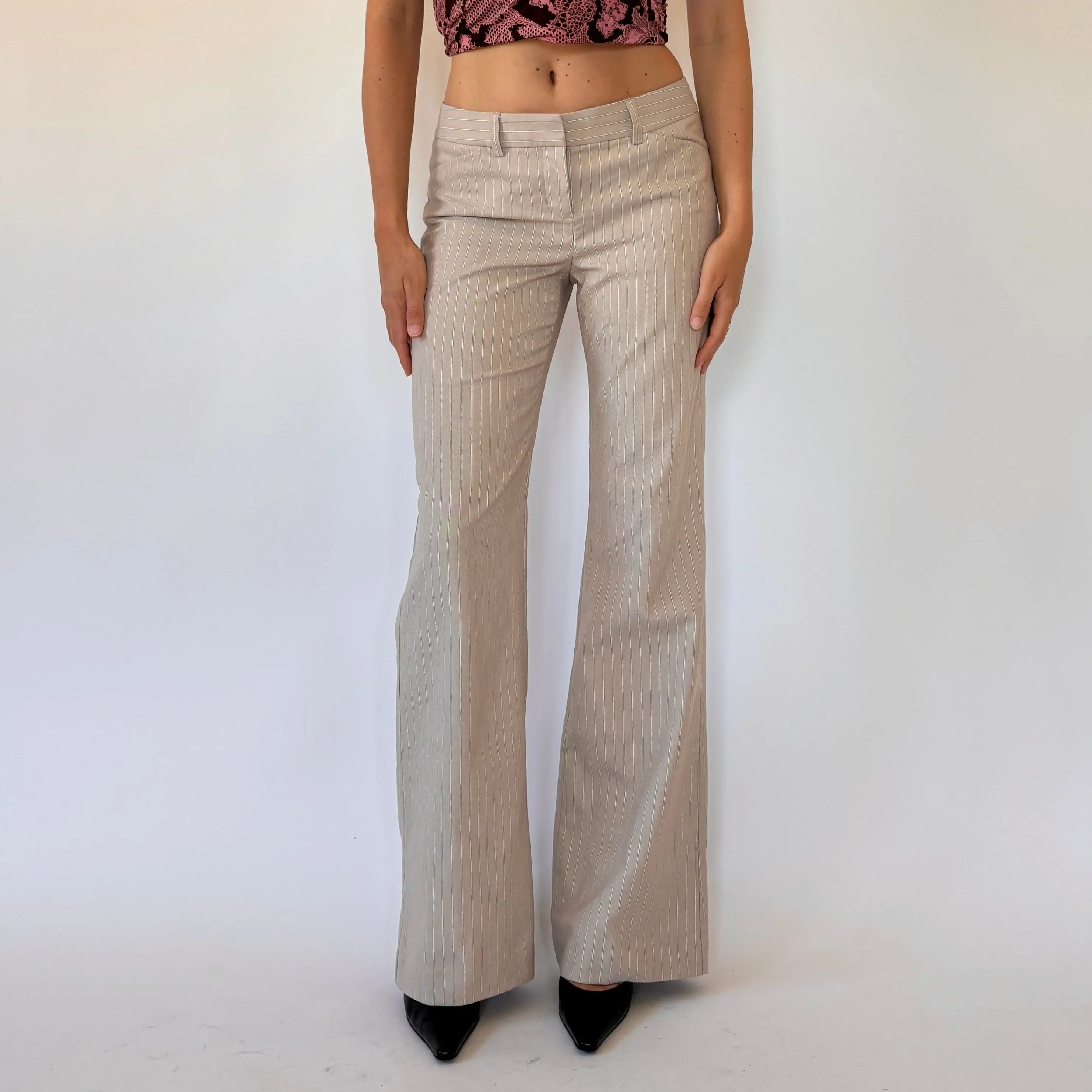 2000s Nude Pinstripe Flares (XS)