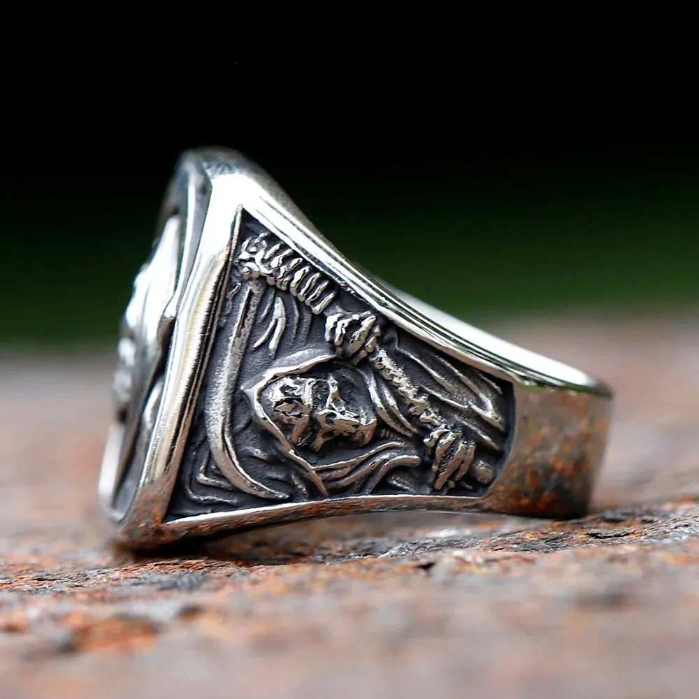 2023 Vintage Mens 316L Stainless Steel Rings for Men Death Sickle Domineering Skull Ring Men's Hip-hop Punk Party Jewelry Gift