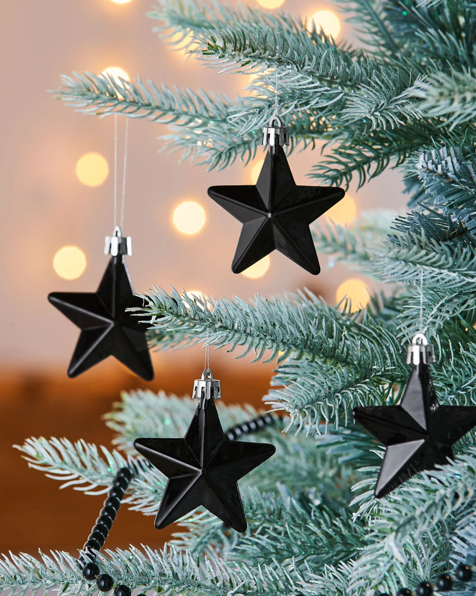 6 Pack of Hanging Stars, Black, 7.5 cm