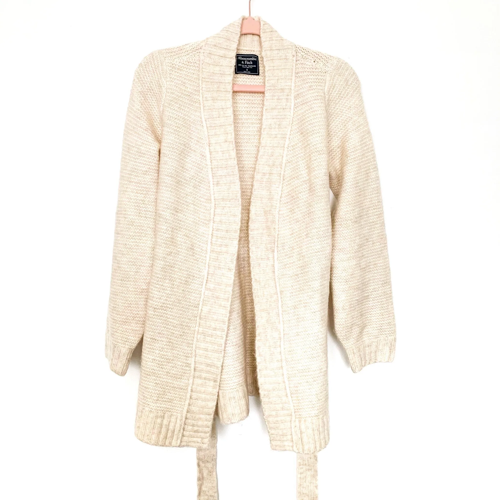 Abercrombie & Fitch Cream Knit Belted Cardigan - Size S