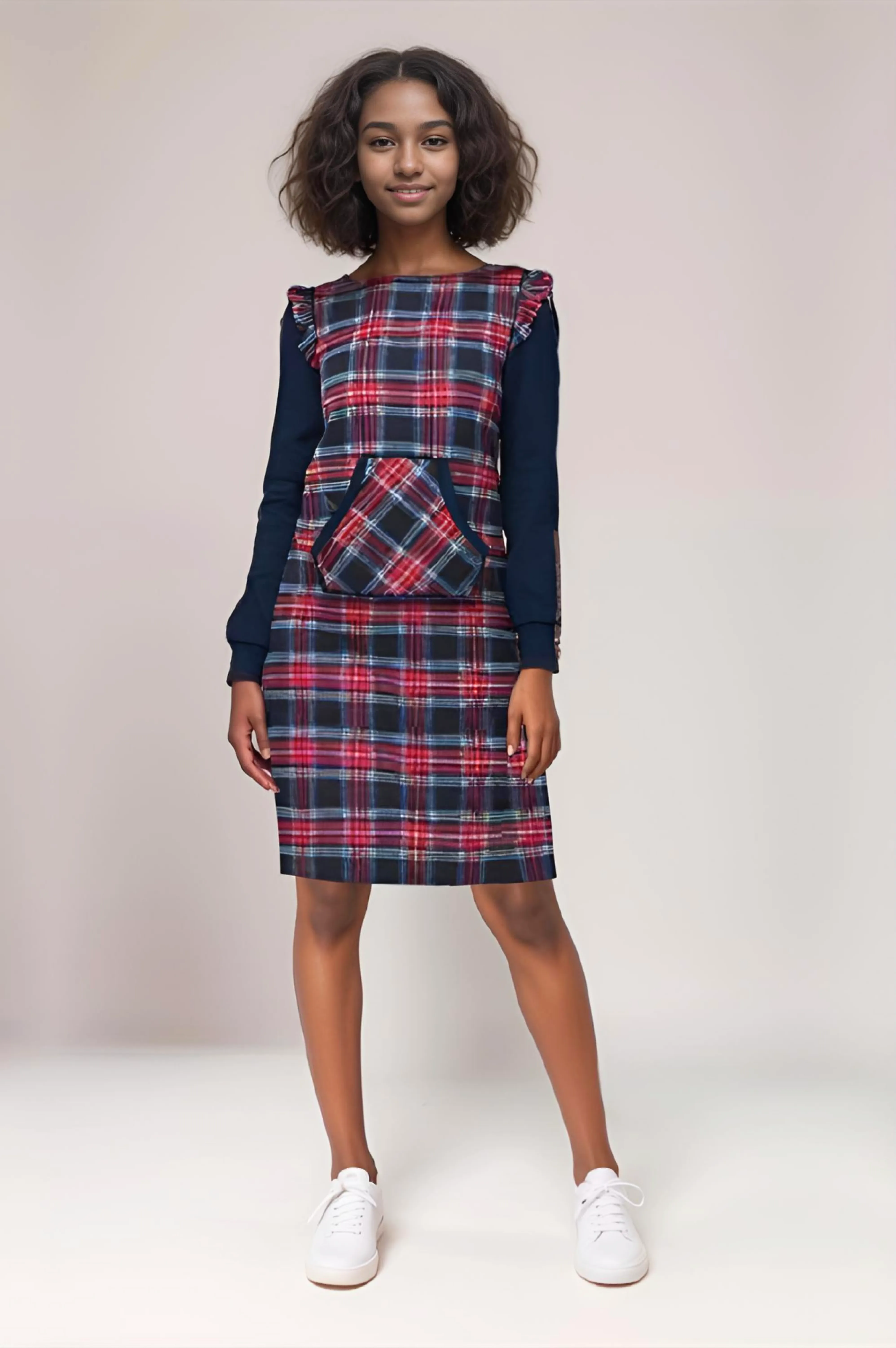 Adaptive Kids Stretch Dress: Back Zipper, Cargo Pocket, Easy-Undressing Sleeves