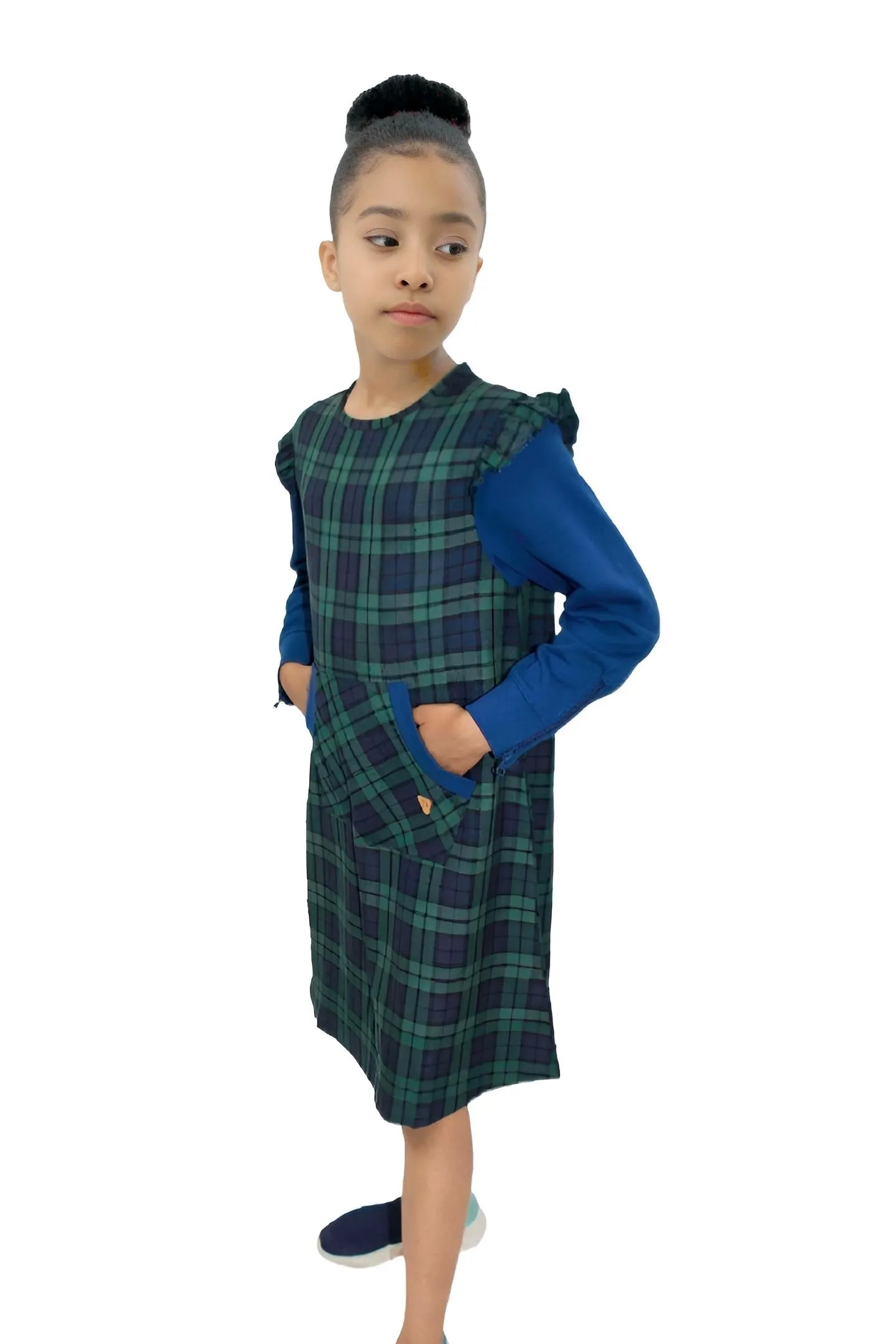 Adaptive Kids Stretch Dress: Back Zipper, Cargo Pocket, Easy-Undressing Sleeves