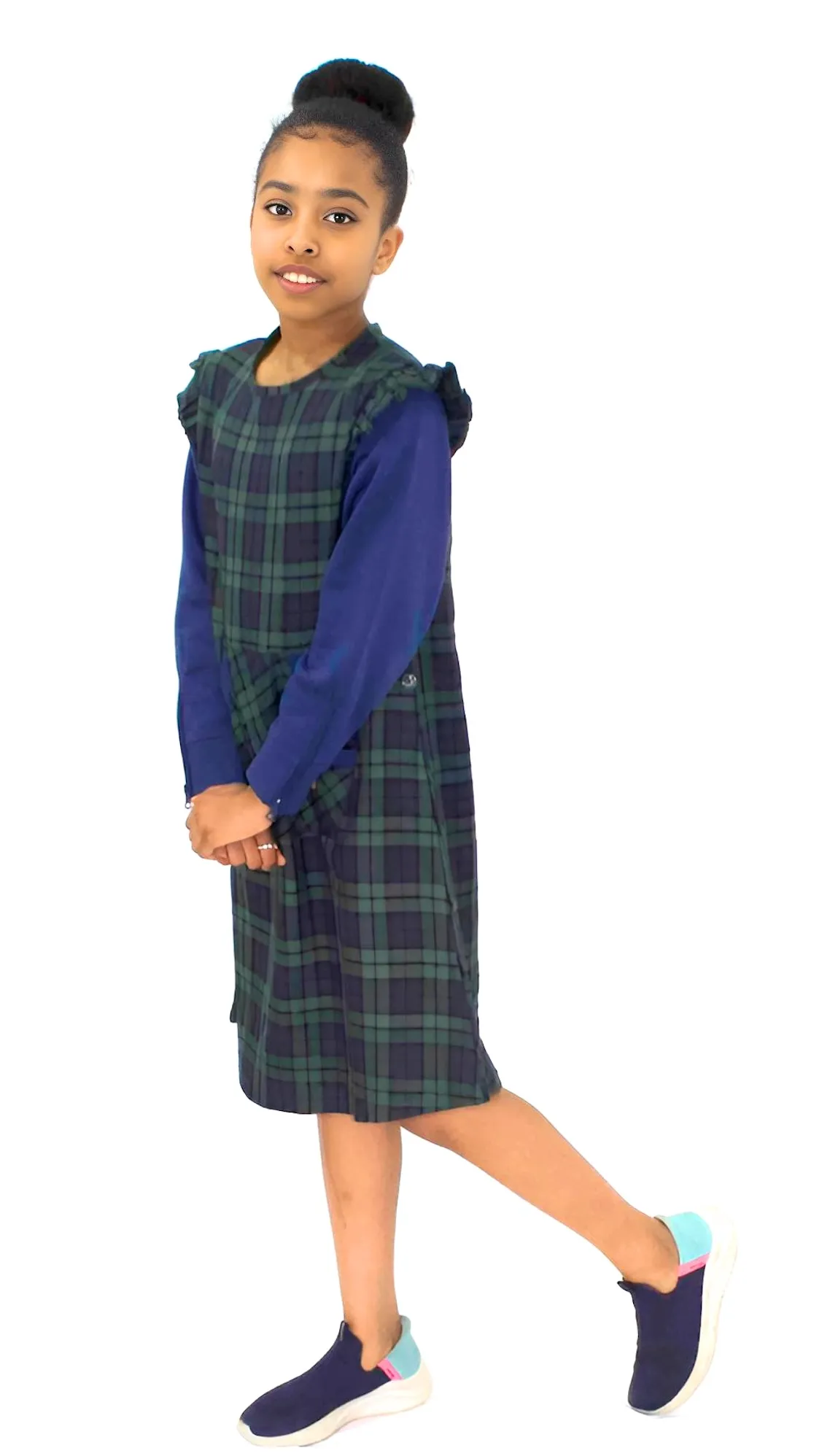 Adaptive Kids Stretch Dress: Back Zipper, Cargo Pocket, Easy-Undressing Sleeves