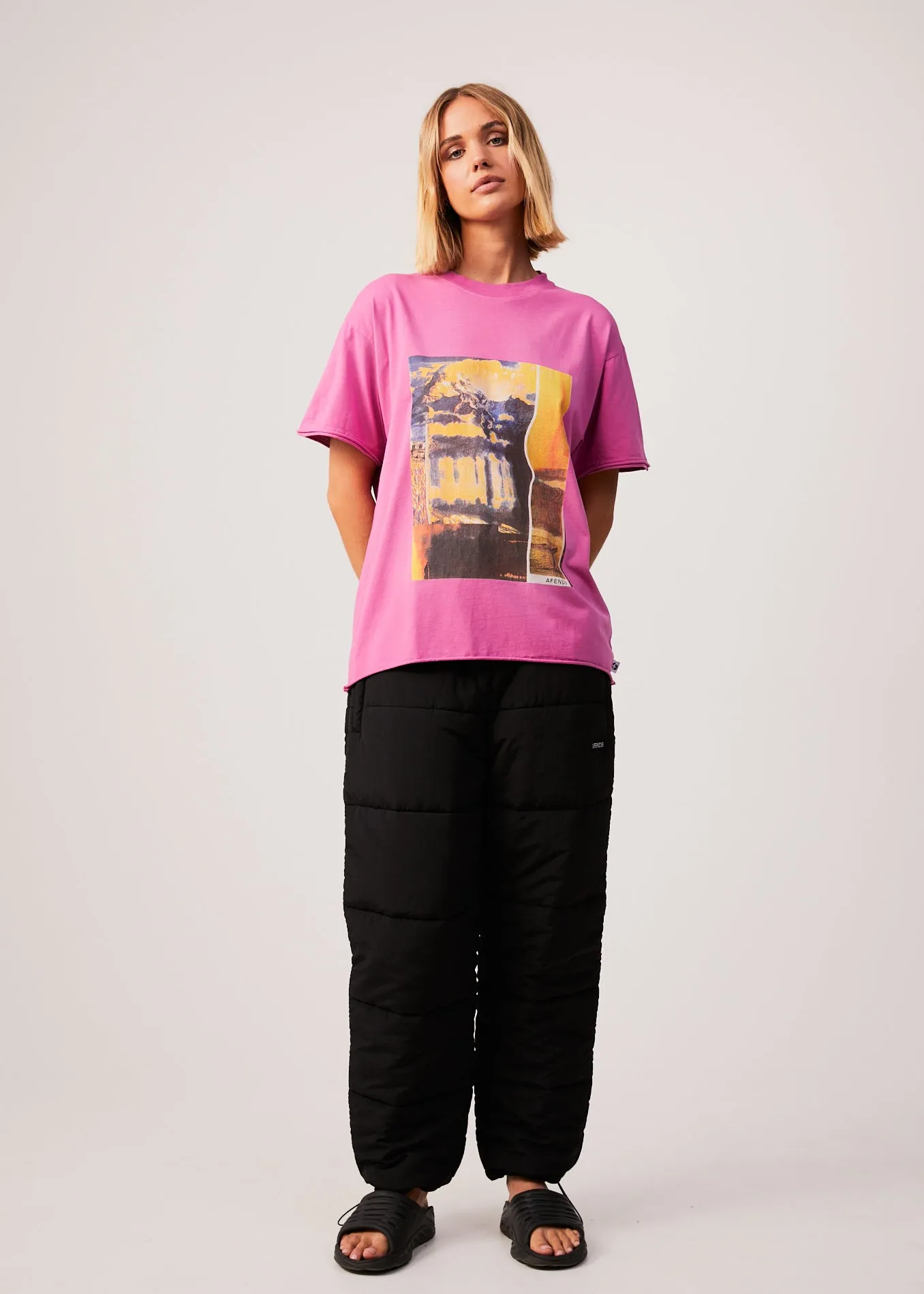 AFENDS Womens Boulevard - Oversized Graphic T-Shirt - Worn Bubblegum