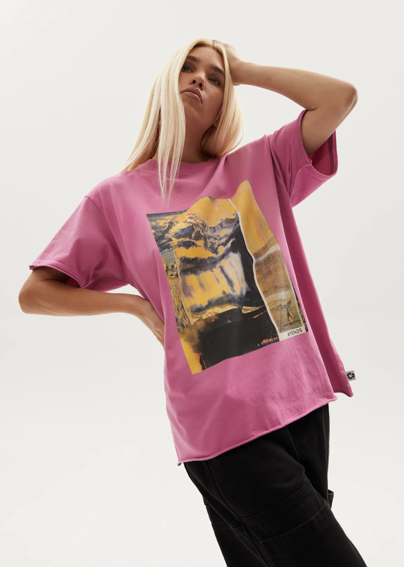 AFENDS Womens Boulevard - Oversized Graphic T-Shirt - Worn Bubblegum