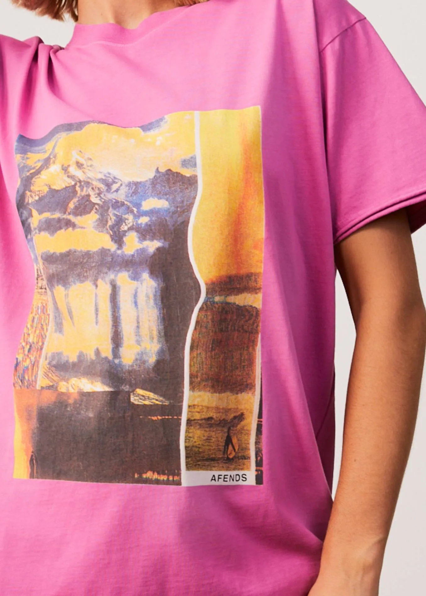 AFENDS Womens Boulevard - Oversized Graphic T-Shirt - Worn Bubblegum