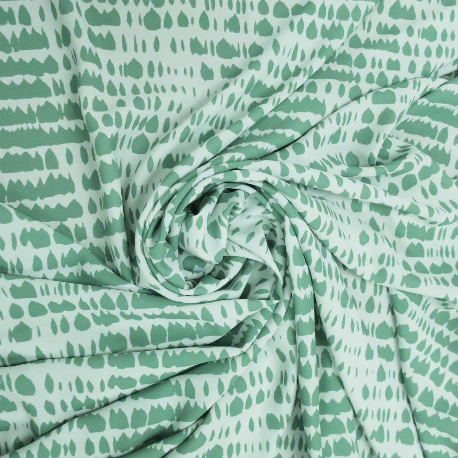 Alligator Green and White Background Crepe Polyester Satin Fabric