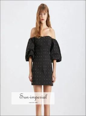 Amiens Dress - Black off the Shoulder Lantern Sleeve A-line Mini Party Dresses