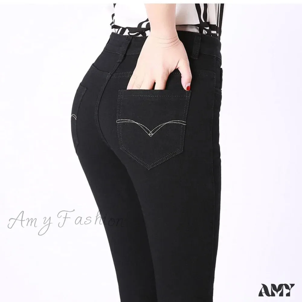 Amy Fashion - Elegant Skinny Straight Vaqueros Embroidered Pantalones