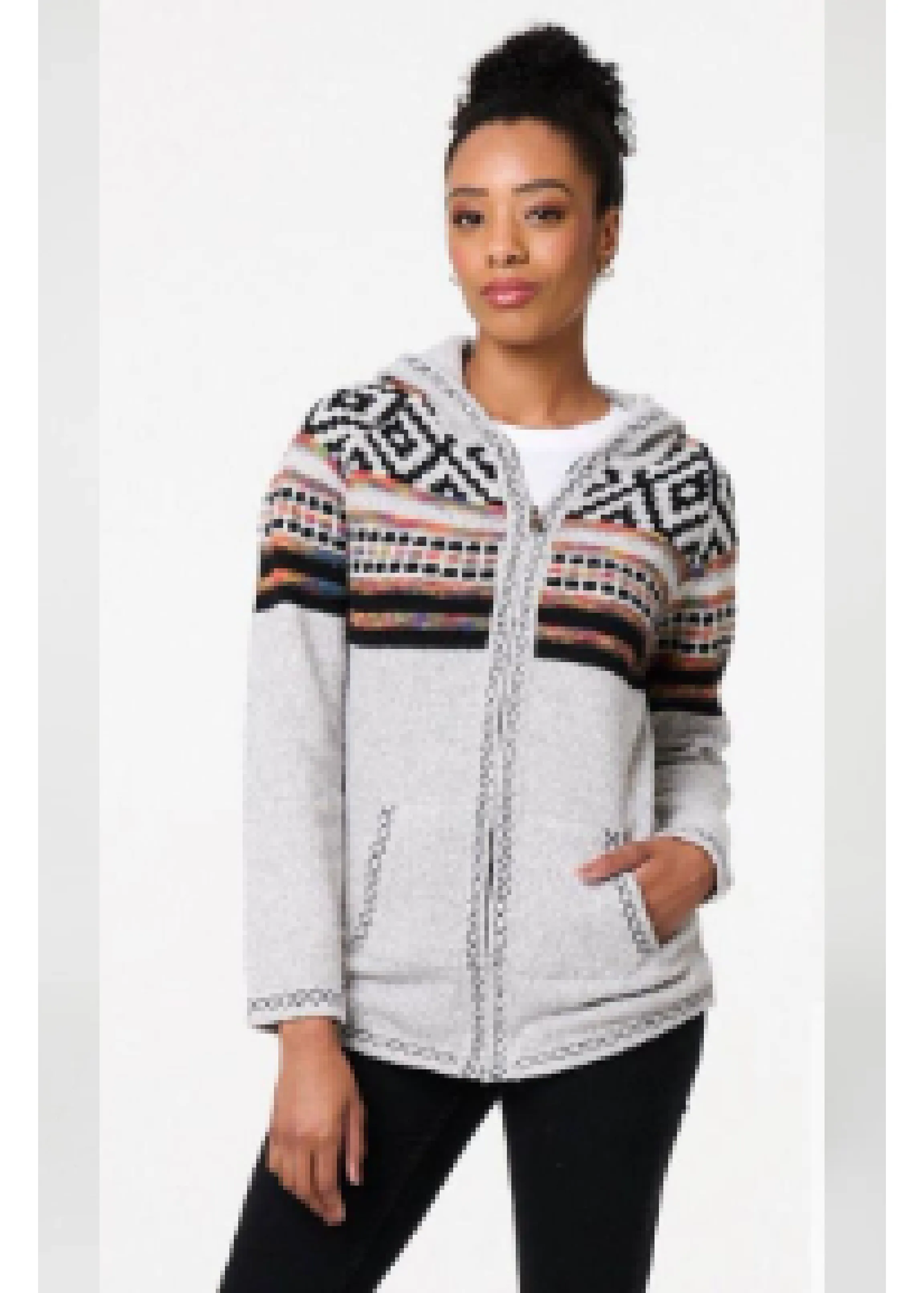 Anita Grey Border Print Hoodie