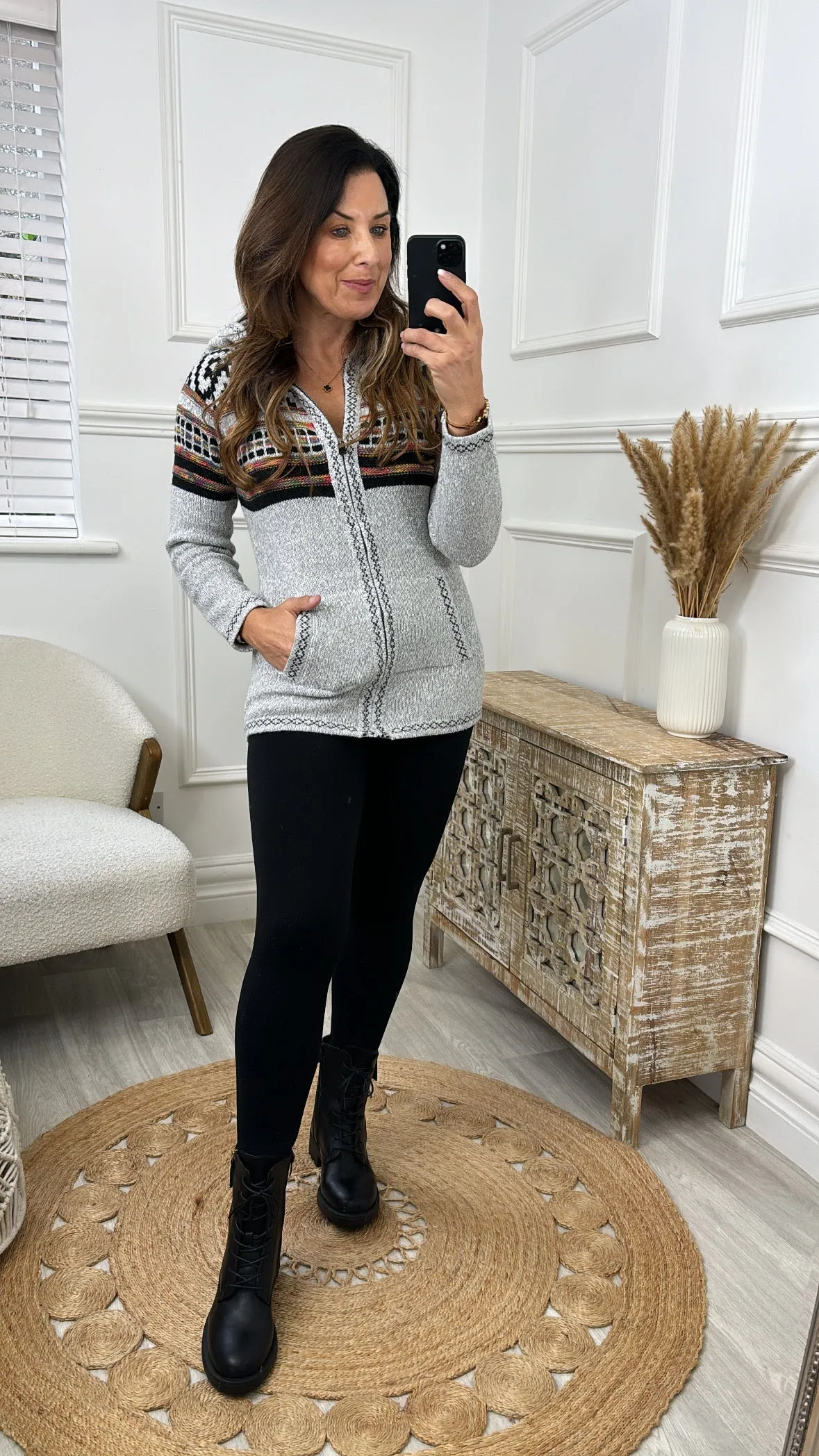 Anita Grey Border Print Hoodie