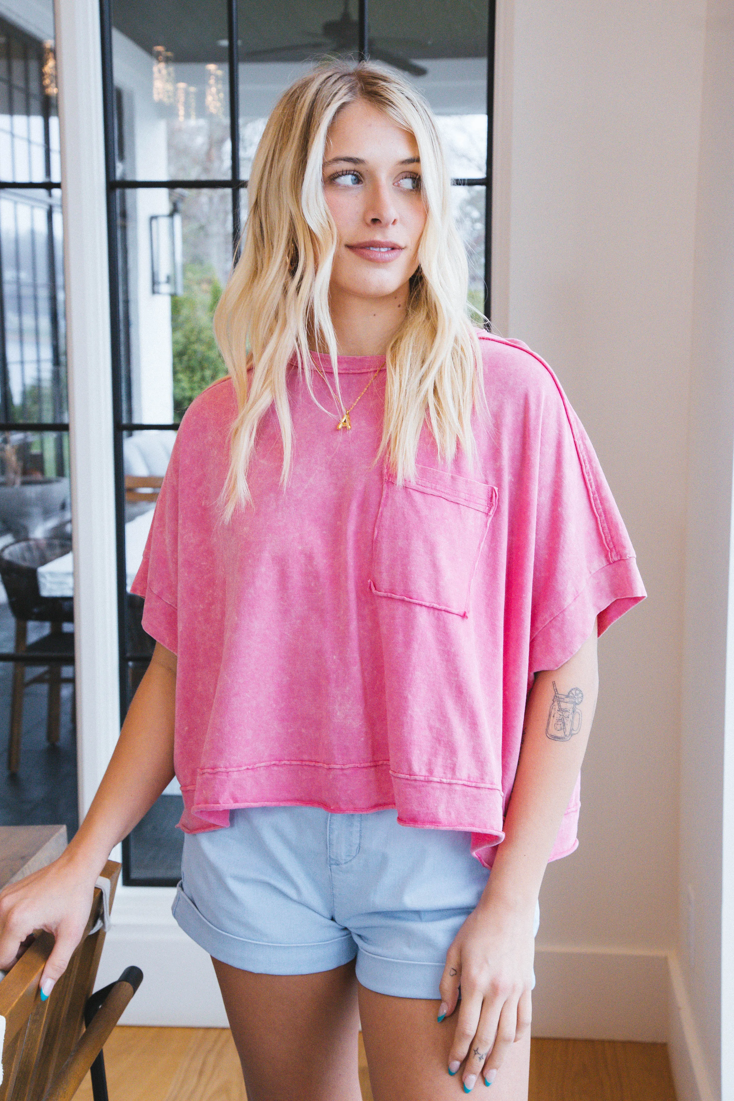 Arya Oversized Crop Knit Top, Pink