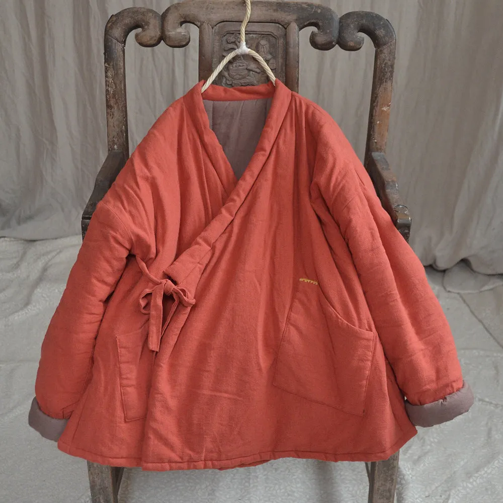 Babakud Women Winter Vintage Warm Cotton Linen Jacket