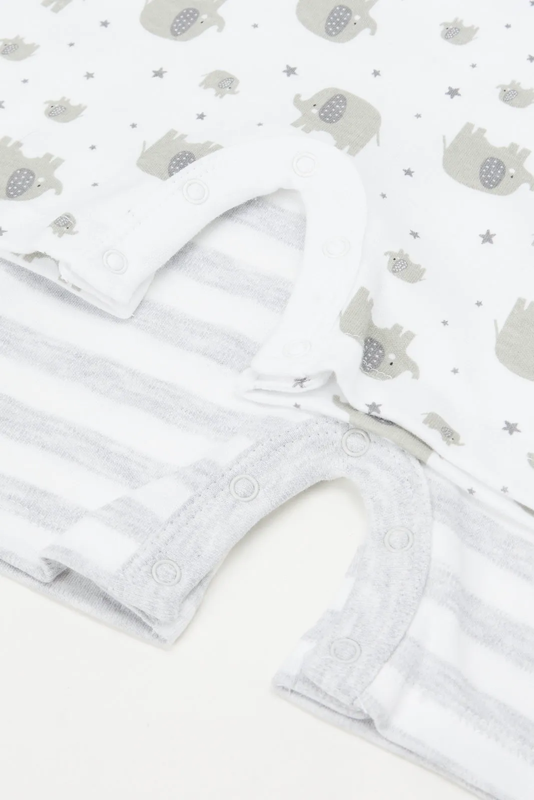 Baby Grey And White Printed Romper Set (Pack Of 2)