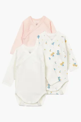 Baby Onesie Petit Bateau 3-Pack Pointelle Kimono - Pink