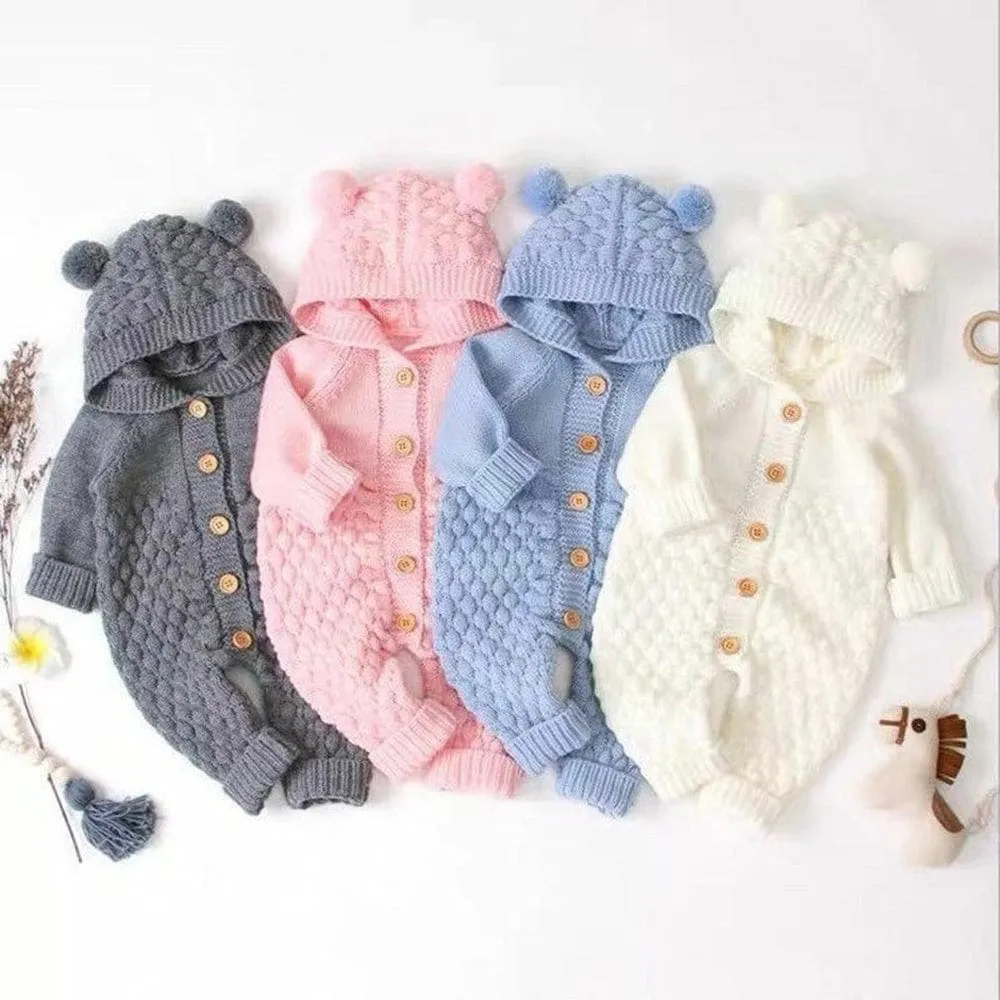 Baby's Winter Hooded Knit Romper