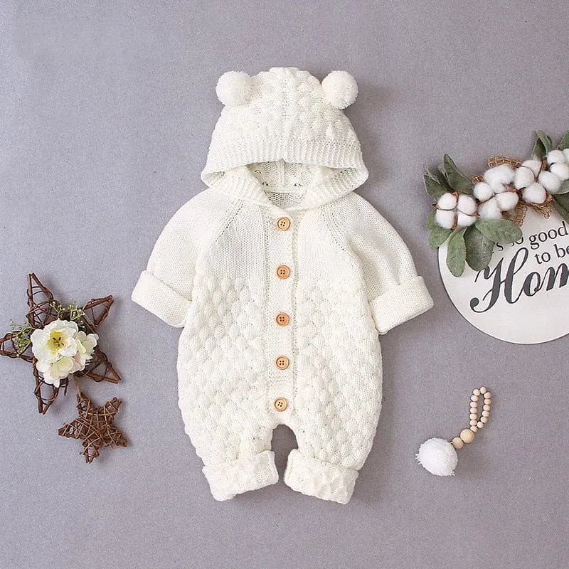 Baby's Winter Hooded Knit Romper