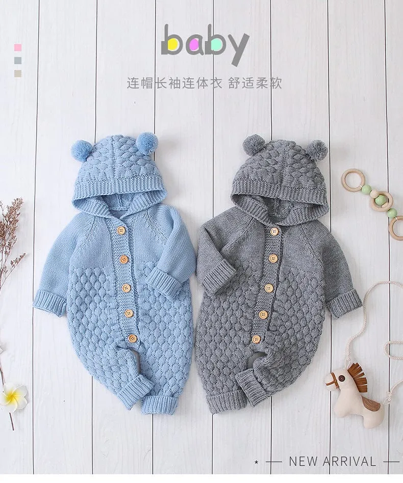 Baby's Winter Hooded Knit Romper