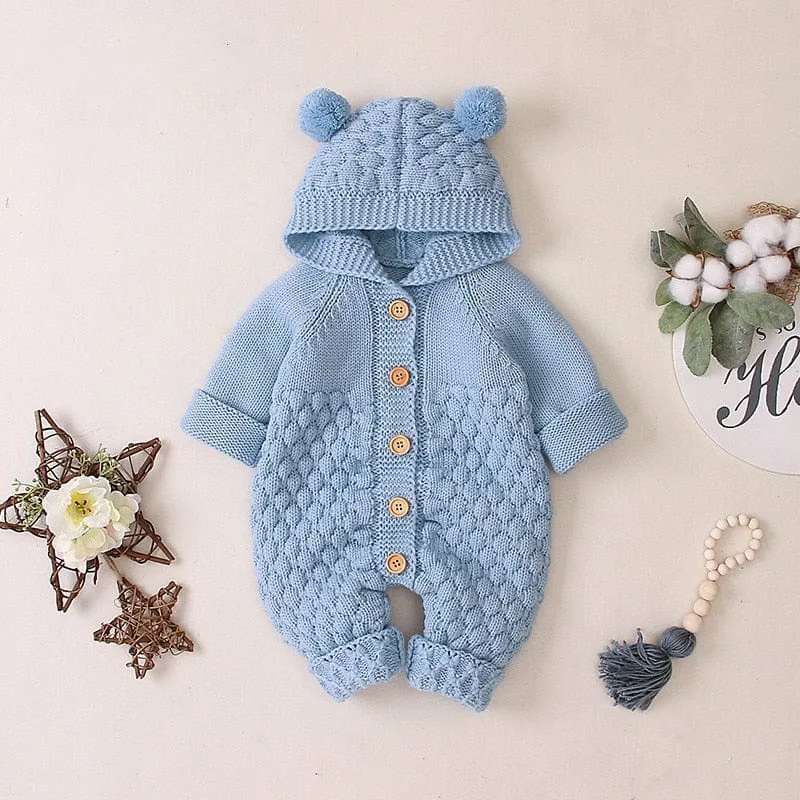 Baby's Winter Hooded Knit Romper