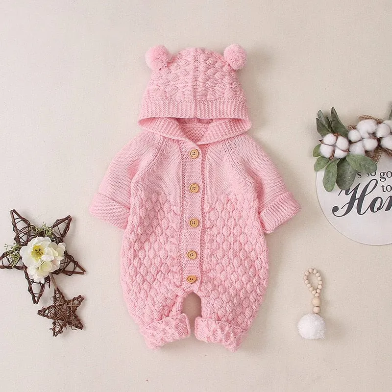 Baby's Winter Hooded Knit Romper