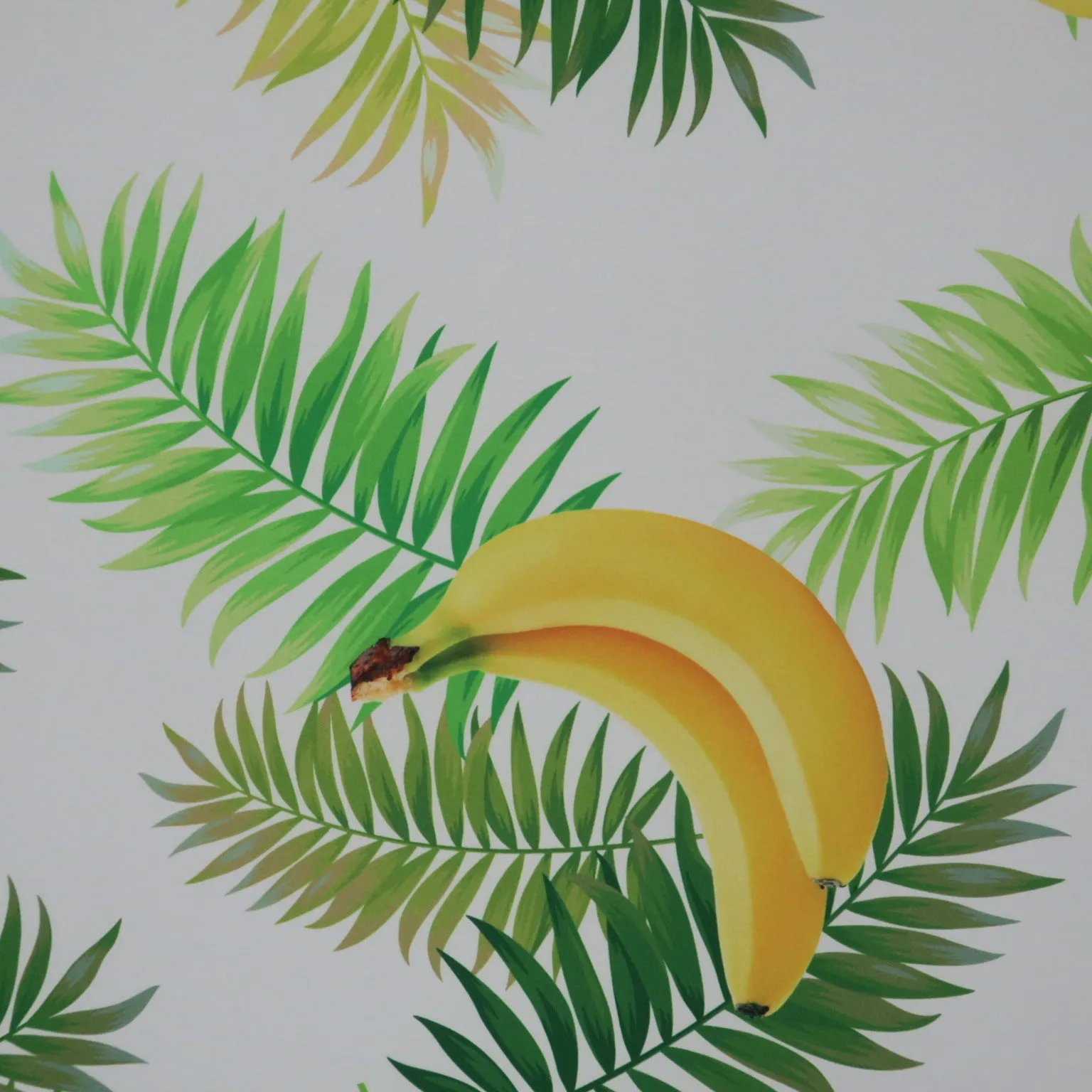 Bananas and Leaves on White Background Polyester Charmeuse Fabric