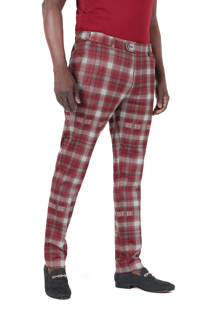 Barabas CP181 Shepherd's Check Plaid Pants Wine/Grey