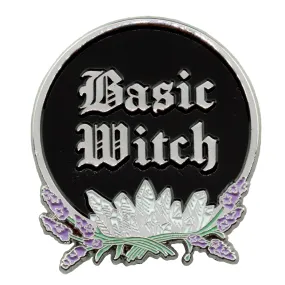 Basic Witch Funny Quote Enamel Pin in Silver and Black