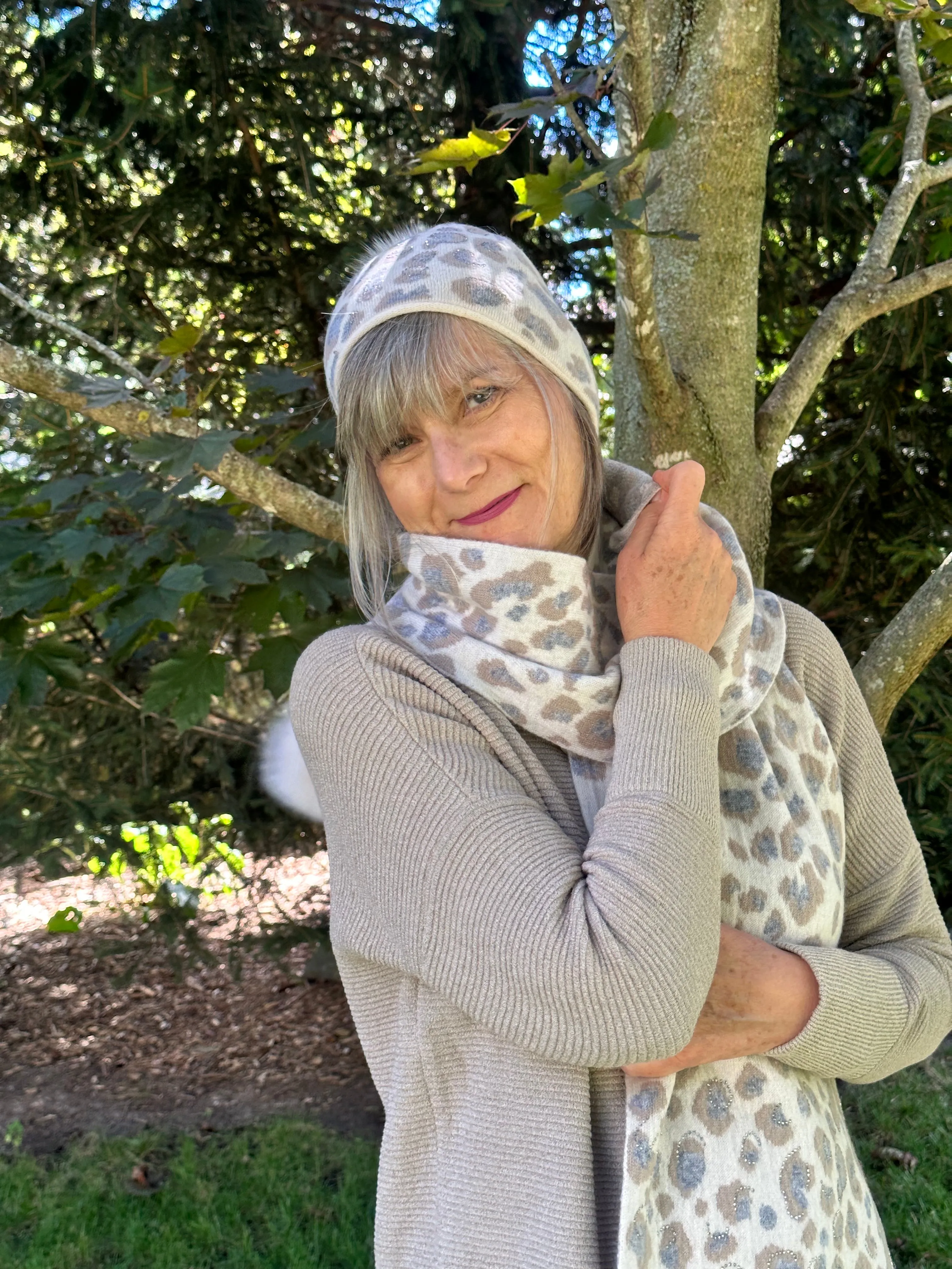 Beige Animal Print Scarf