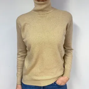 Beige Cashmere Polo Neck Jumper Medium