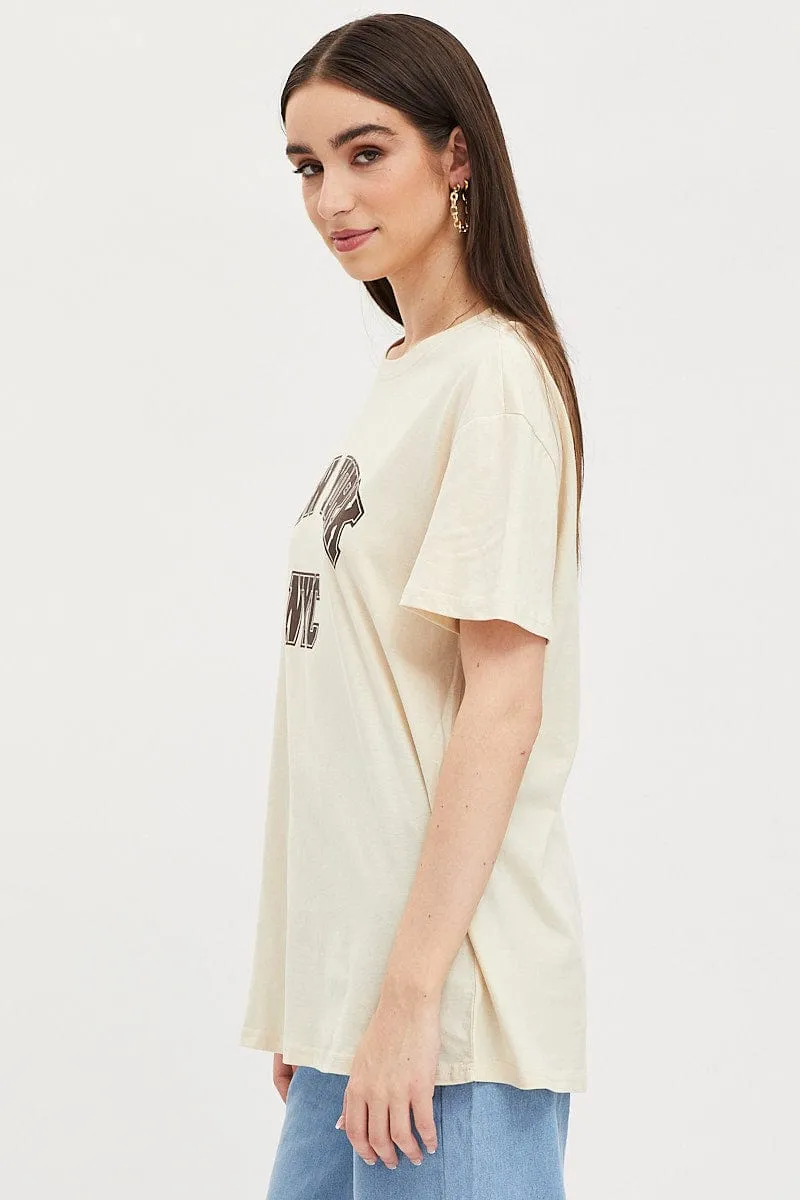 Beige Graphic T Shirt Short Sleeve