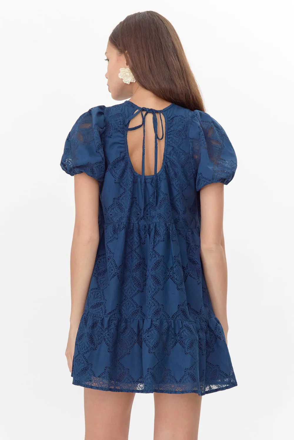 Bessie Embroidered Tie Back Tiered Mini Dress