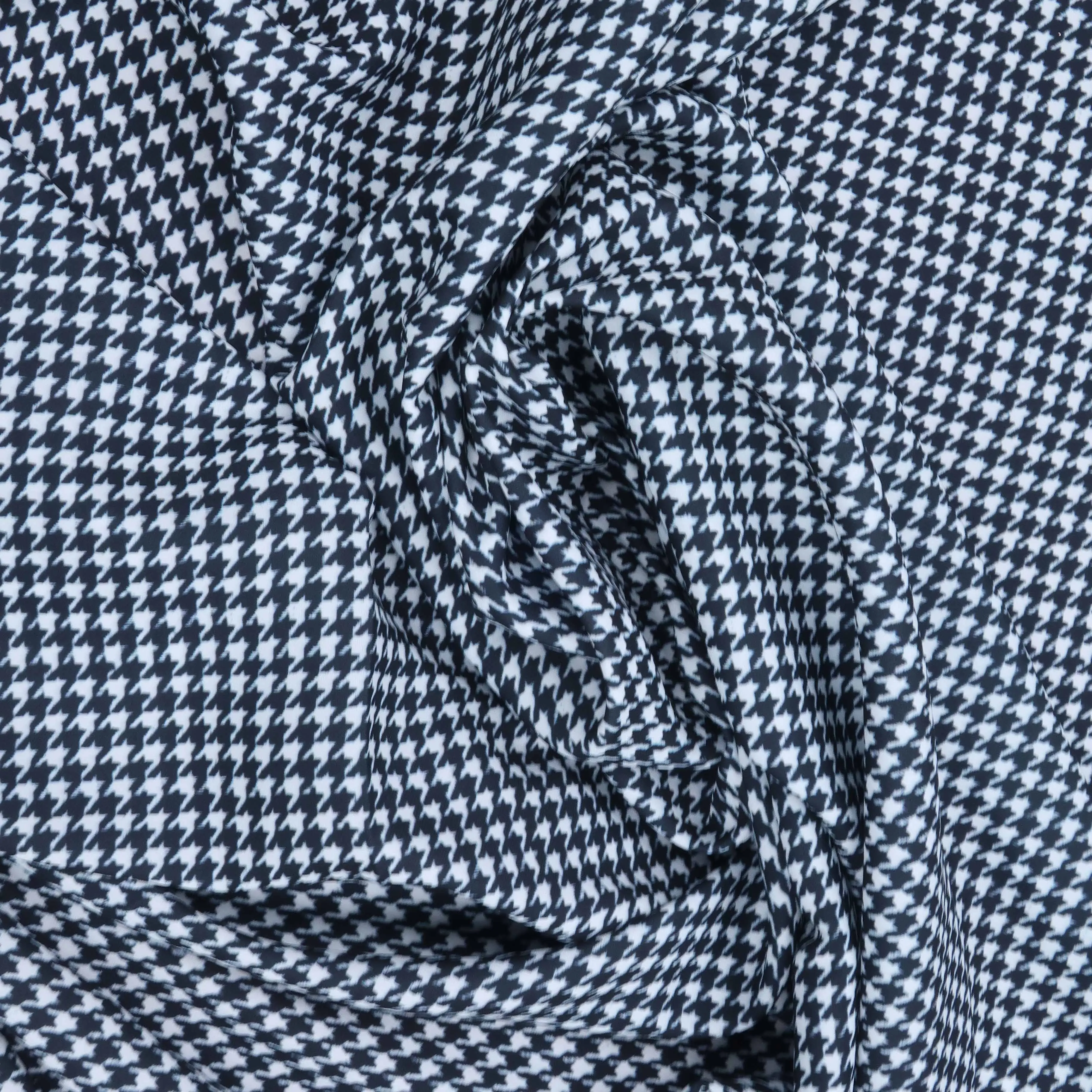 Black and White Houndstooth Crepe Printed Polyester