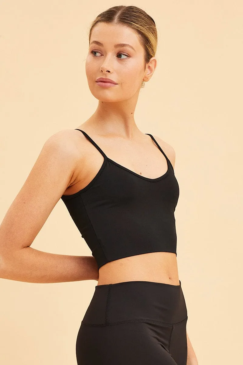 Black Crop Cami Top Smooth Scoop Neck Sleeveless