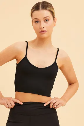 Black Crop Cami Top Smooth Scoop Neck Sleeveless