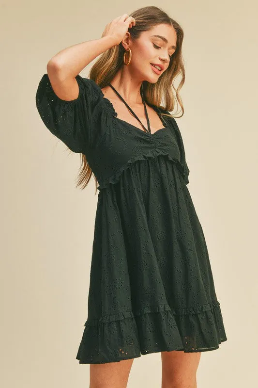 Black Eyelet Babydoll Mini Dress