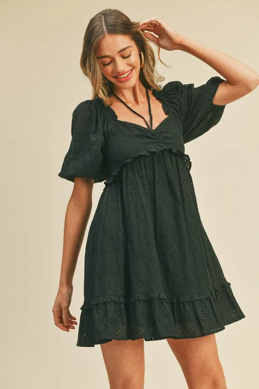 Black Eyelet Babydoll Mini Dress