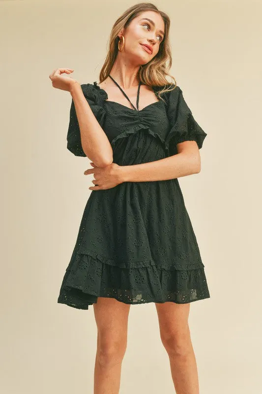 Black Eyelet Babydoll Mini Dress