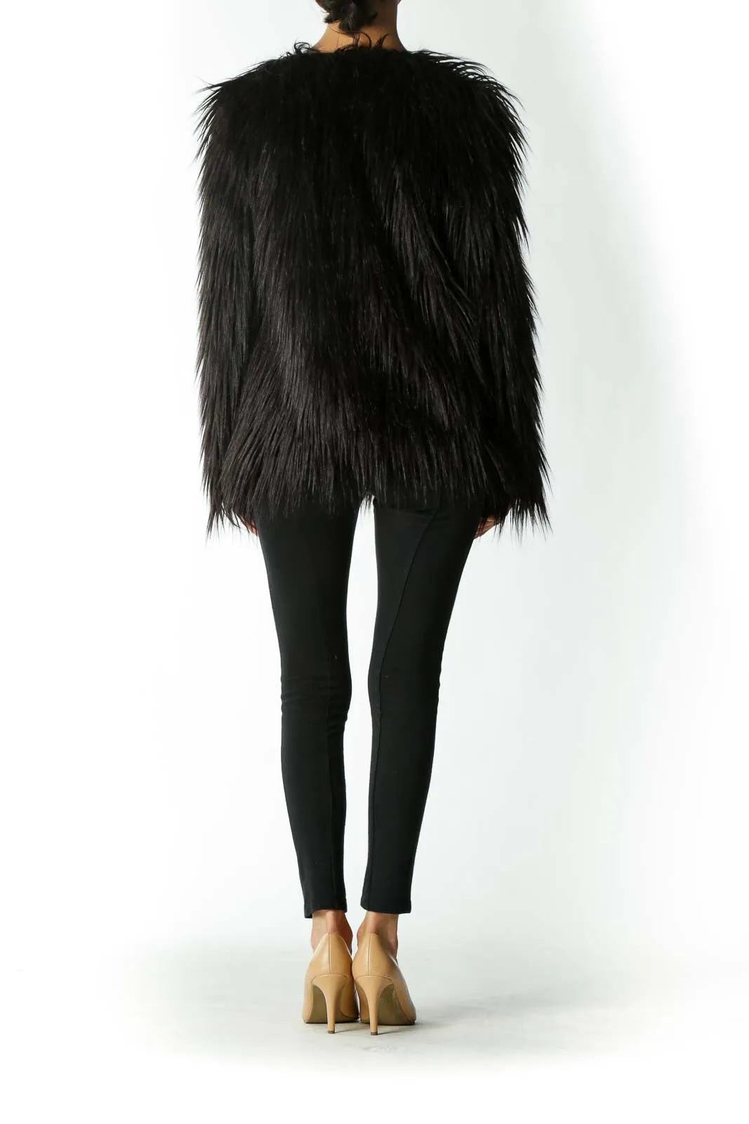 Black Faux-Fur Single-Closure Jacket