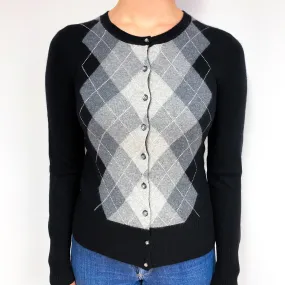 Black Grey Diamond Cashmere Crew Neck Cardigan Small