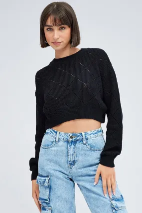 Black Knit Jumper Long Sleeve Crew Neck