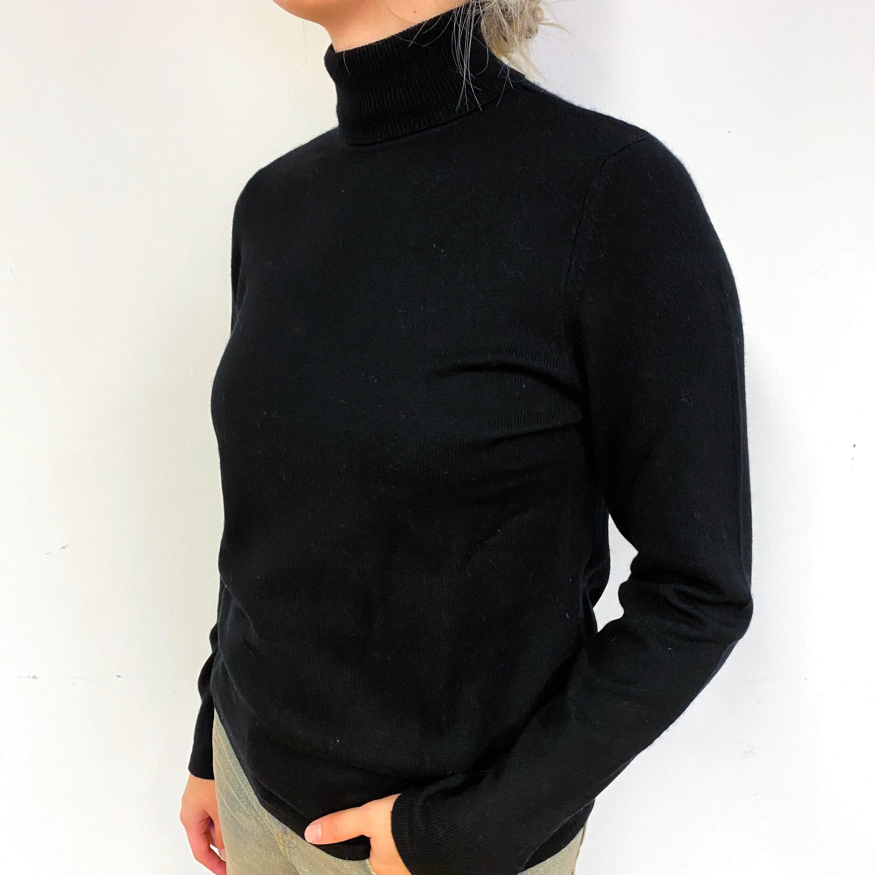 Black Slouchy Cashmere Polo Neck Jumper Small