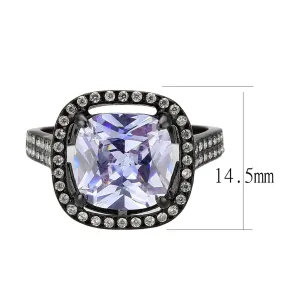 Black Stainless Steel Ring with AAA Grade CZ in Light Amethyst for Women Style TK3734